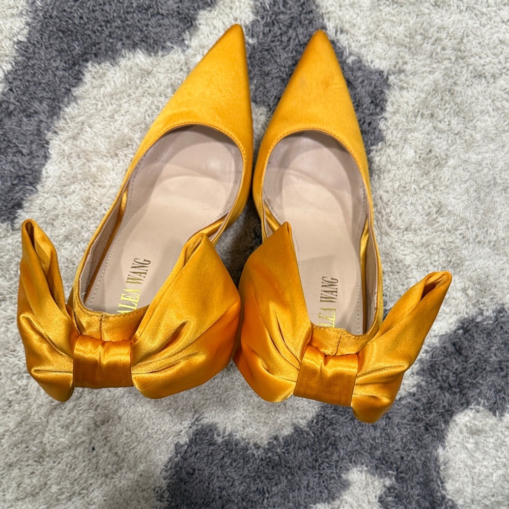 Elegant Yellow Satin Heels with Bow